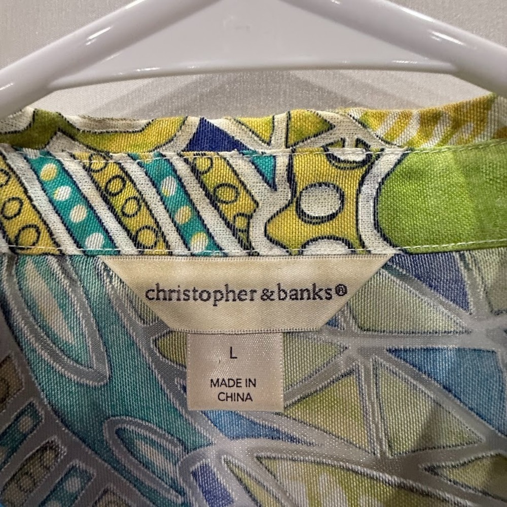 Christopher & Banks Button Shirt Womens L Multicolor Abstract Print Top - Picture 3 of 6
